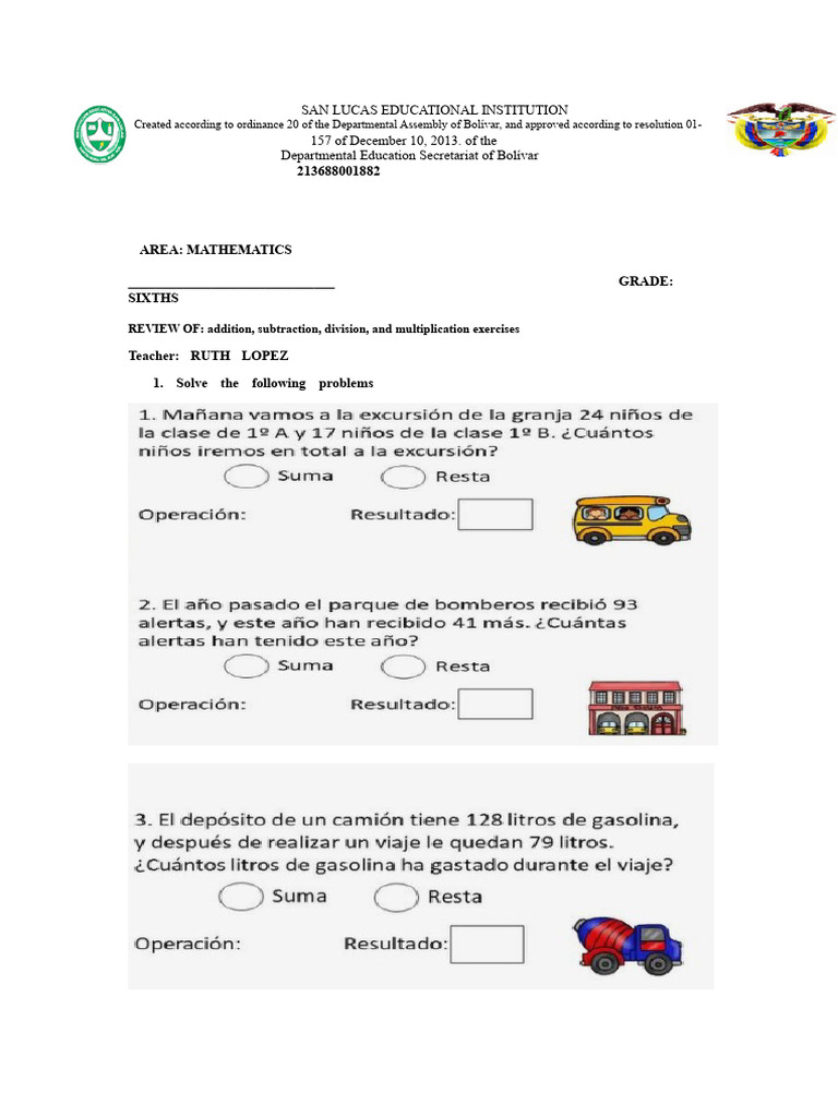 Sixth Grade Math Workshop Problems | PDF