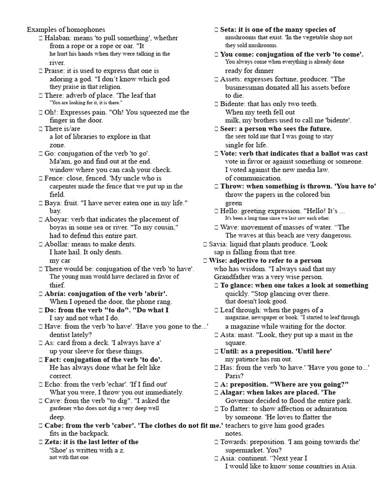 Homophones: Definitions and Examples | PDF