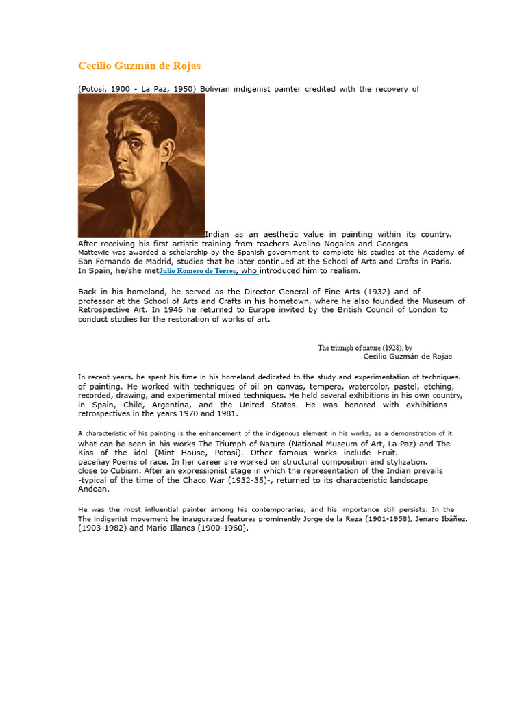 Cecilio Guzmán de Rojas: A Painter's Legacy | PDF | Bolivia | The Arts