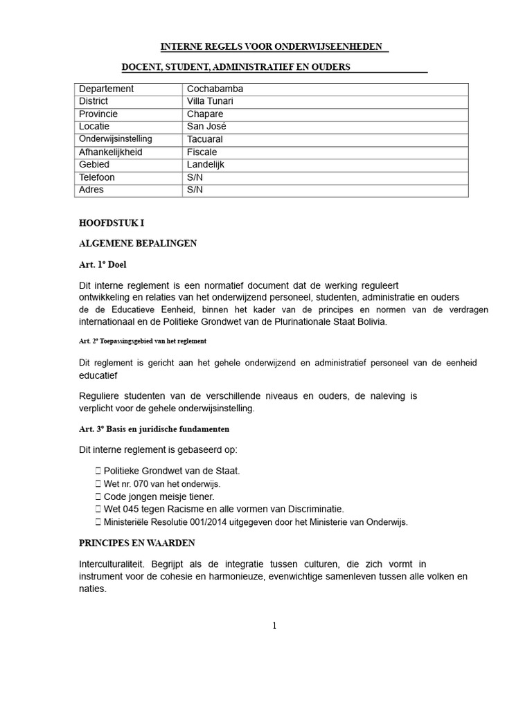 Intern Reglement Ue. Tacuaral | PDF