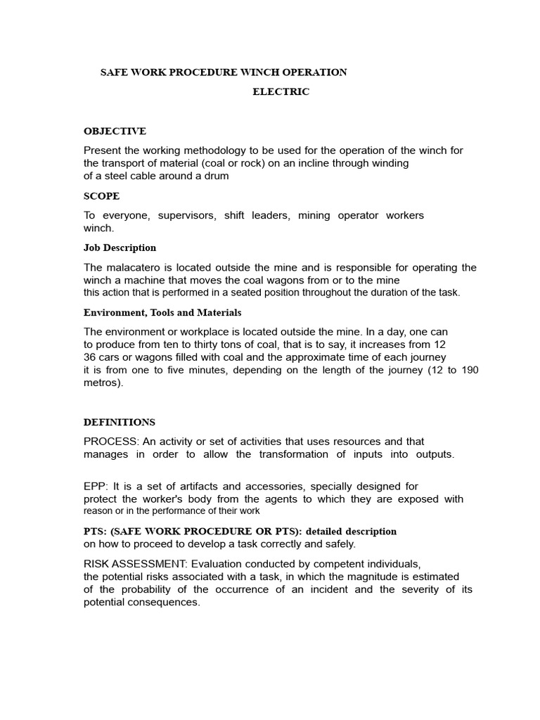 Winch Operation Safety Procedures | PDF | Risk | Mining