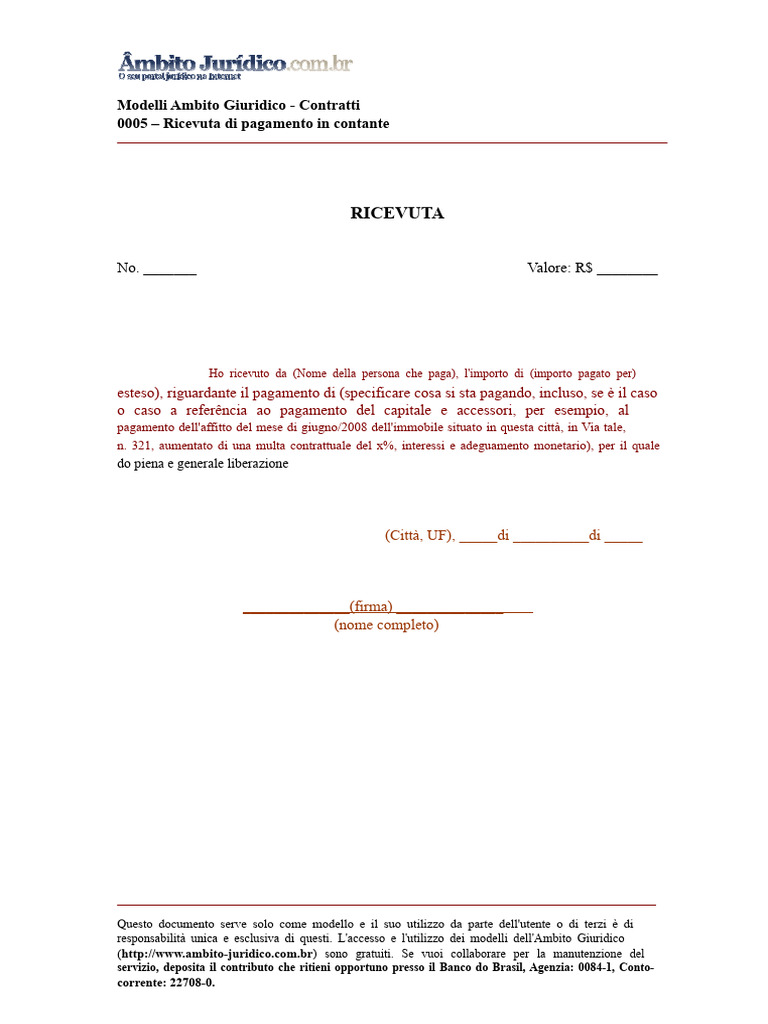 Modello Di Ricevuta | PDF