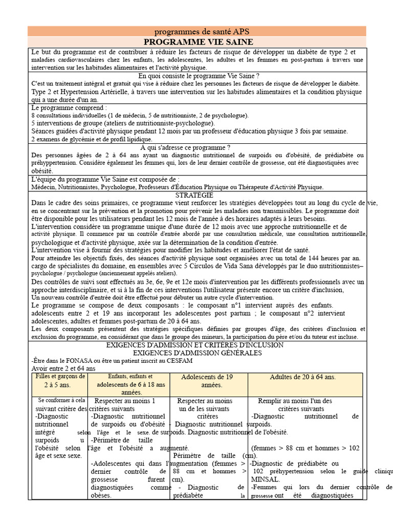 Programme Vie Saine : Prévention Diabète et Cœur | PDF | Obésité ...