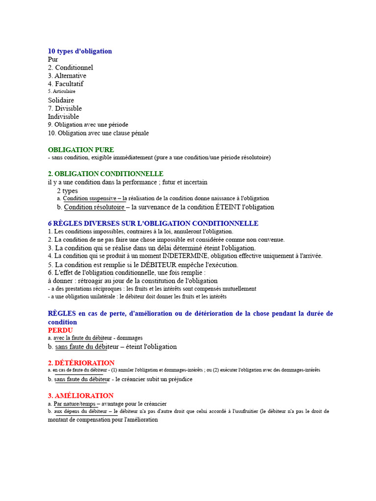 Types d'Obligations en Droit Civil | PDF | Débiteur