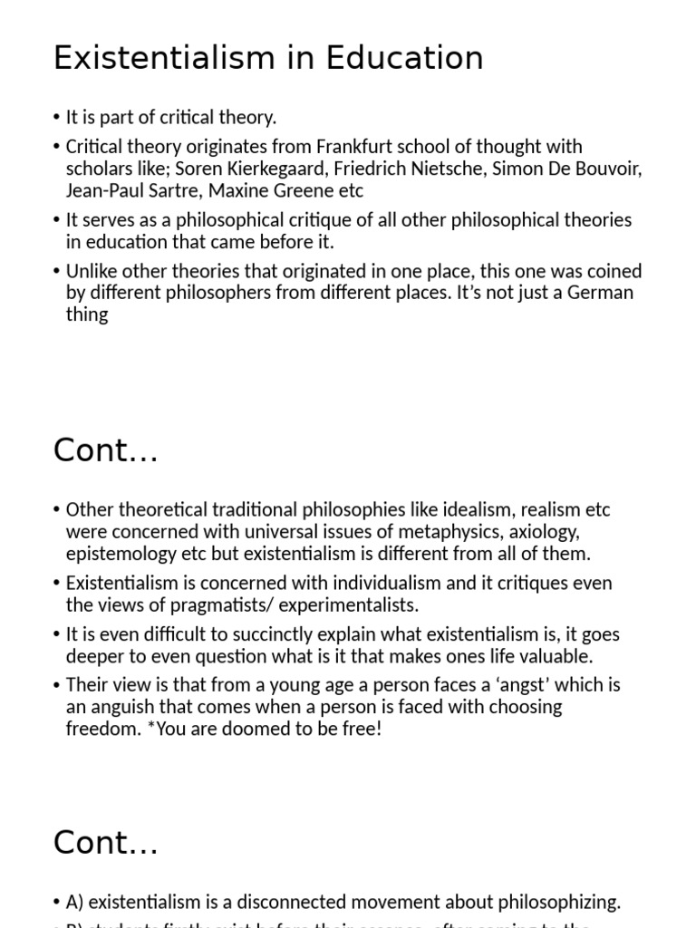 Existentialism's Impact on Education | PDF | Existentialism | Metaphysics