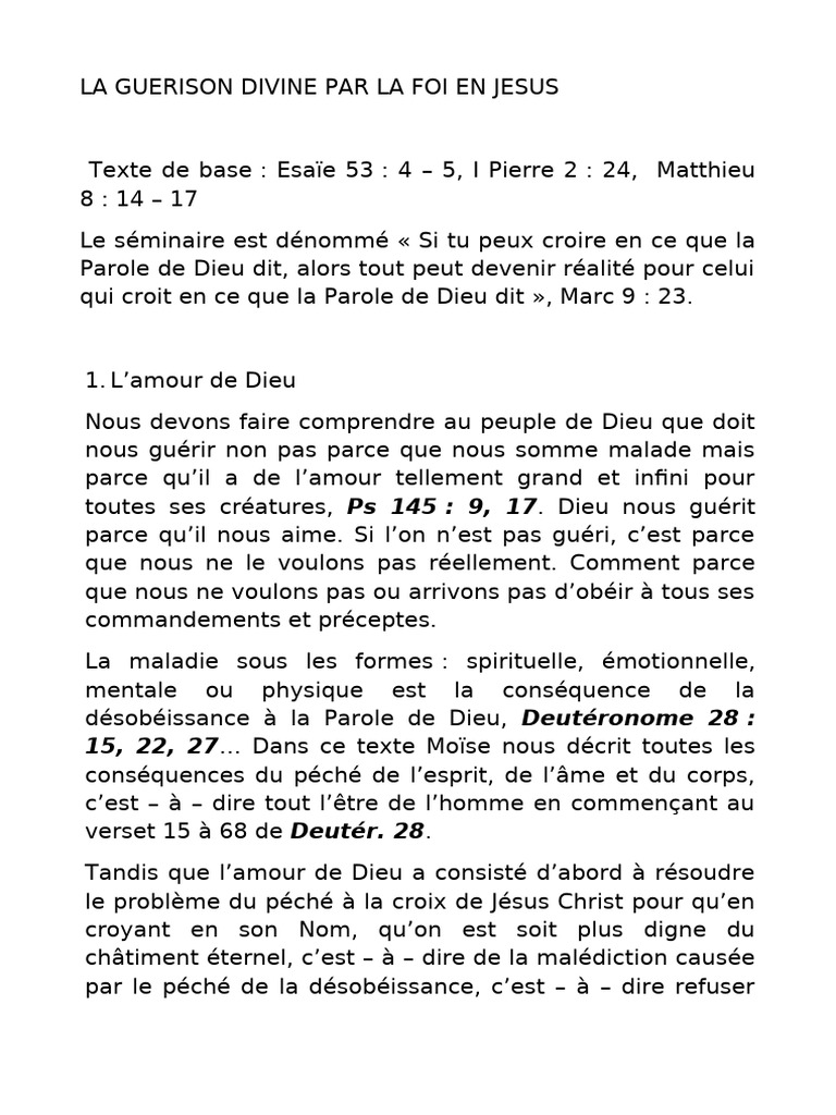 Guérison Divine par la Foi en Jésus | PDF