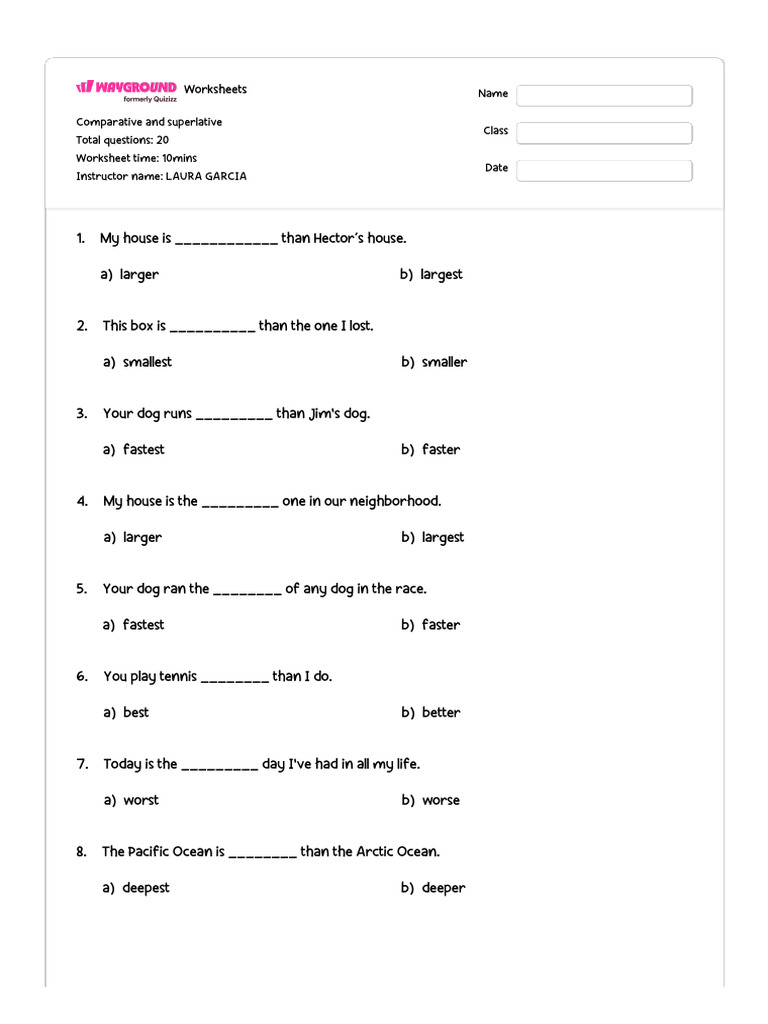 Comparative and Superlative Worksheets | PDF | Solar System | Astronomy