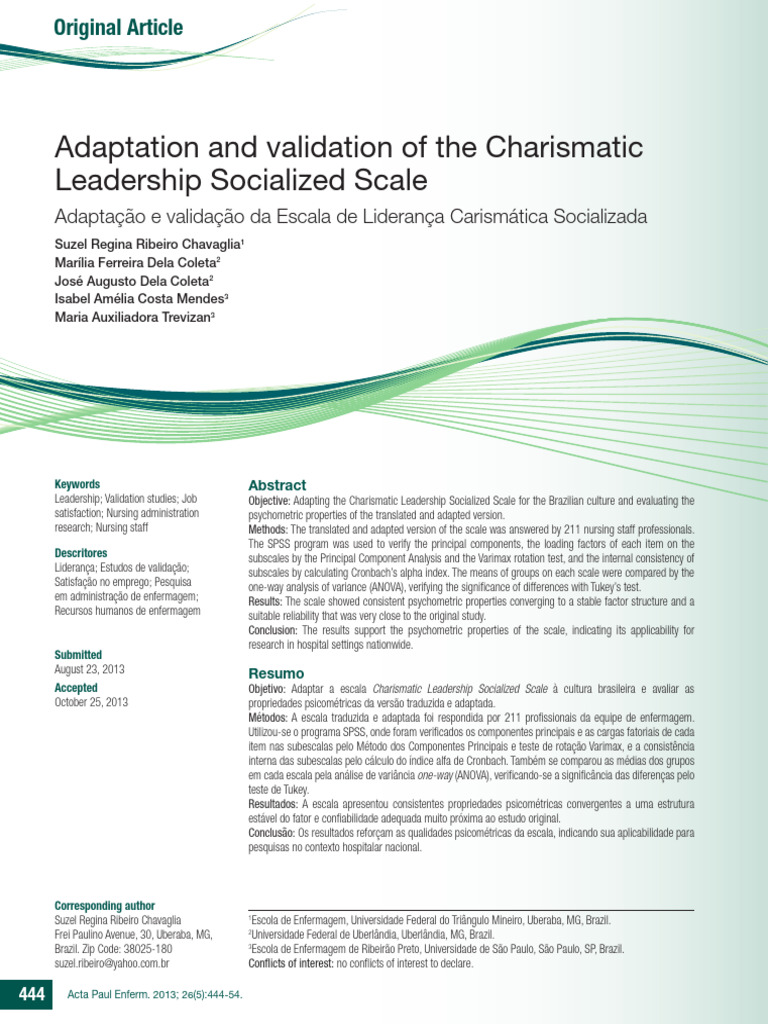 Charismatic Leadership Scale Validation | PDF | Leadership | Psychometrics