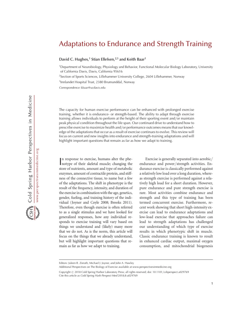 Adaptations To Endurance and Strength Training | PDF | Strength ...