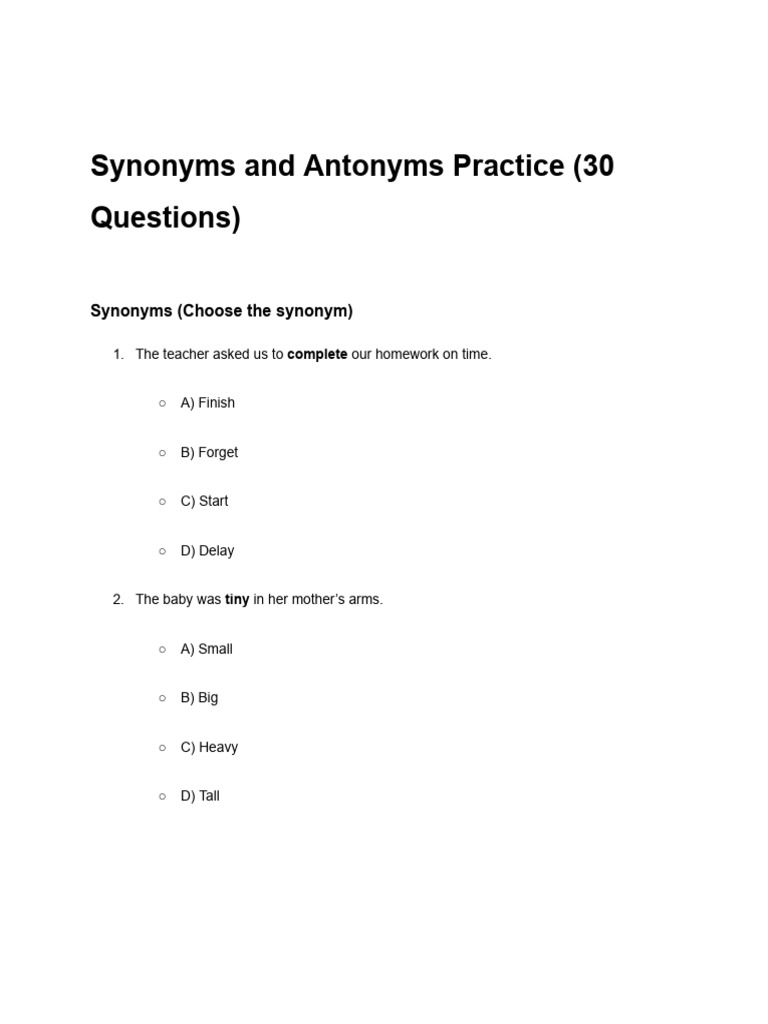 Synonyms and Antonyms Quiz | PDF | Chess Theory | Chess