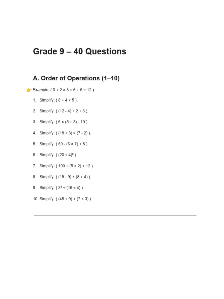 Grade 9 Math Practice Questions | PDF