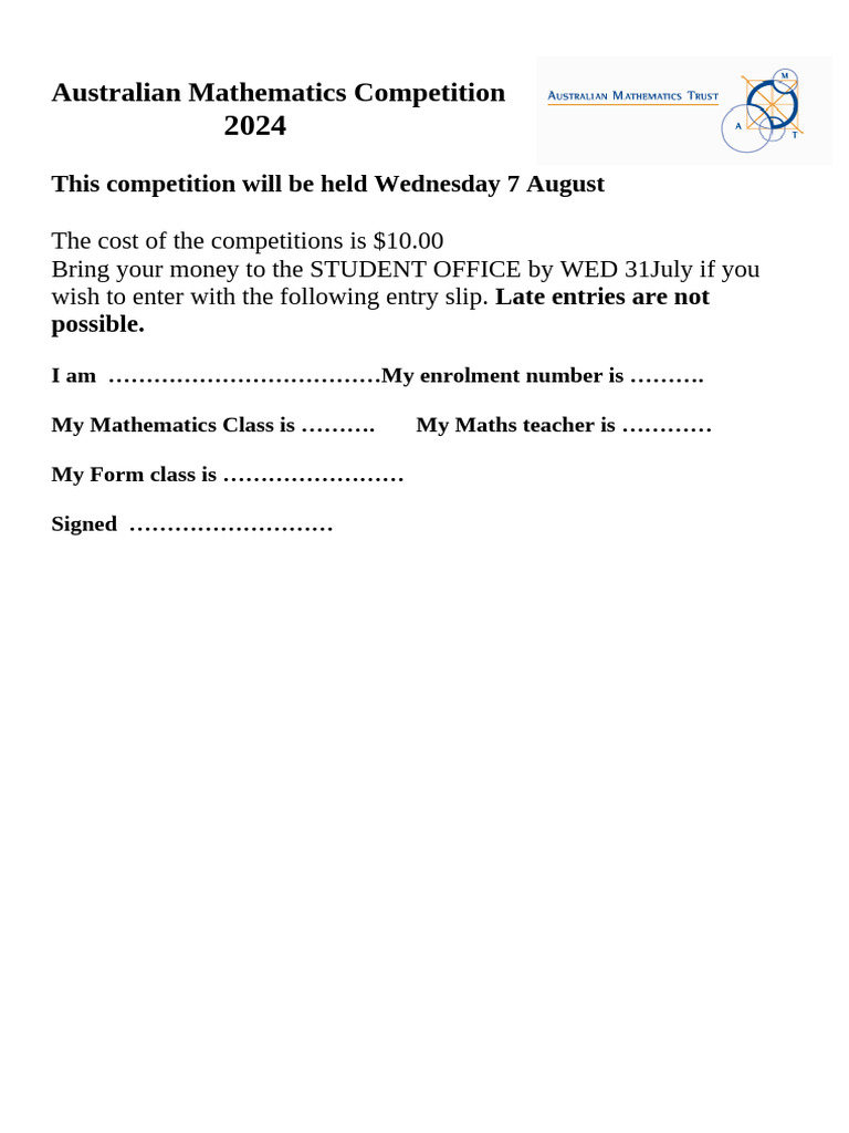 2024 Australian Math Competition Details | PDF