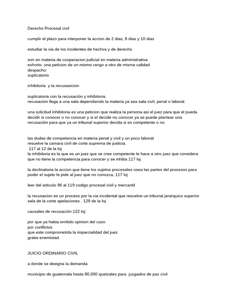 Plazos y Procedimientos en Derecho Procesal Civil | PDF