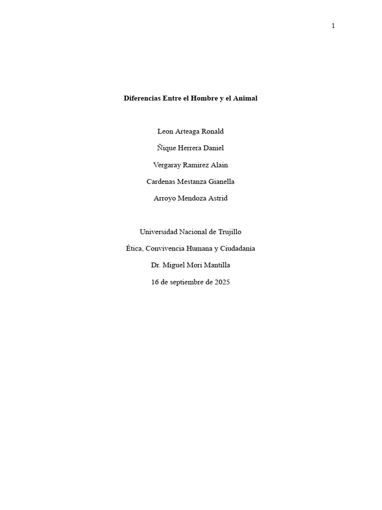 Ensayo de Las Diferencias Entre El Hombre y El Animal - Ética - C2 UNT ...