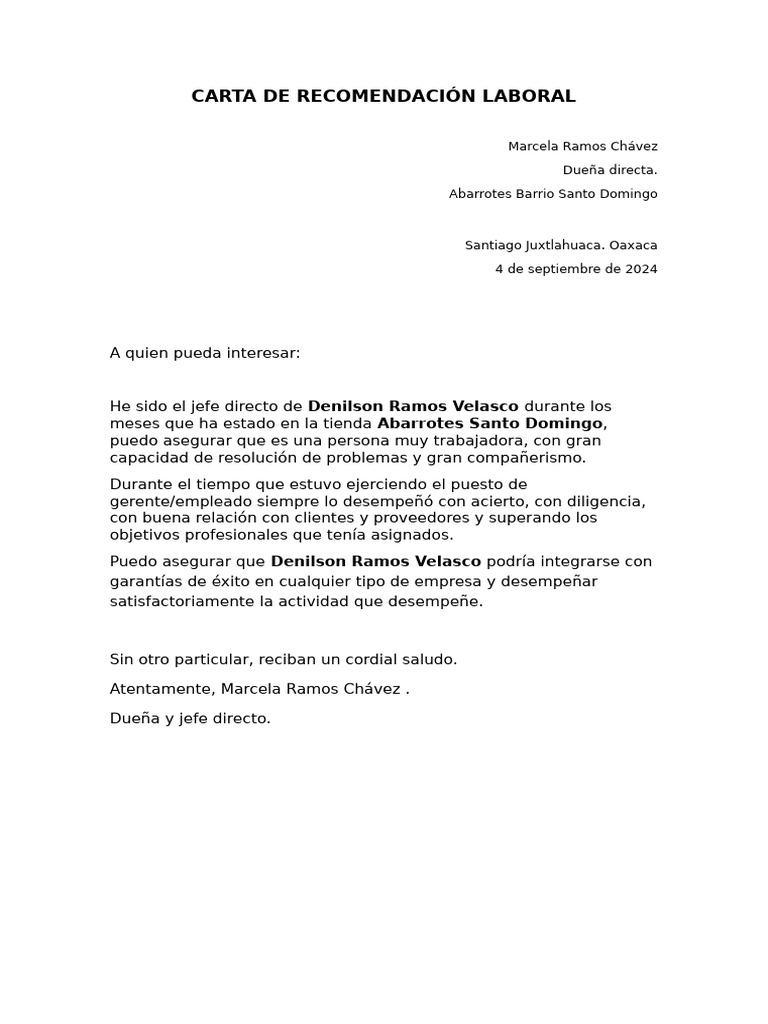 Carta de Recomendación Laboral | PDF