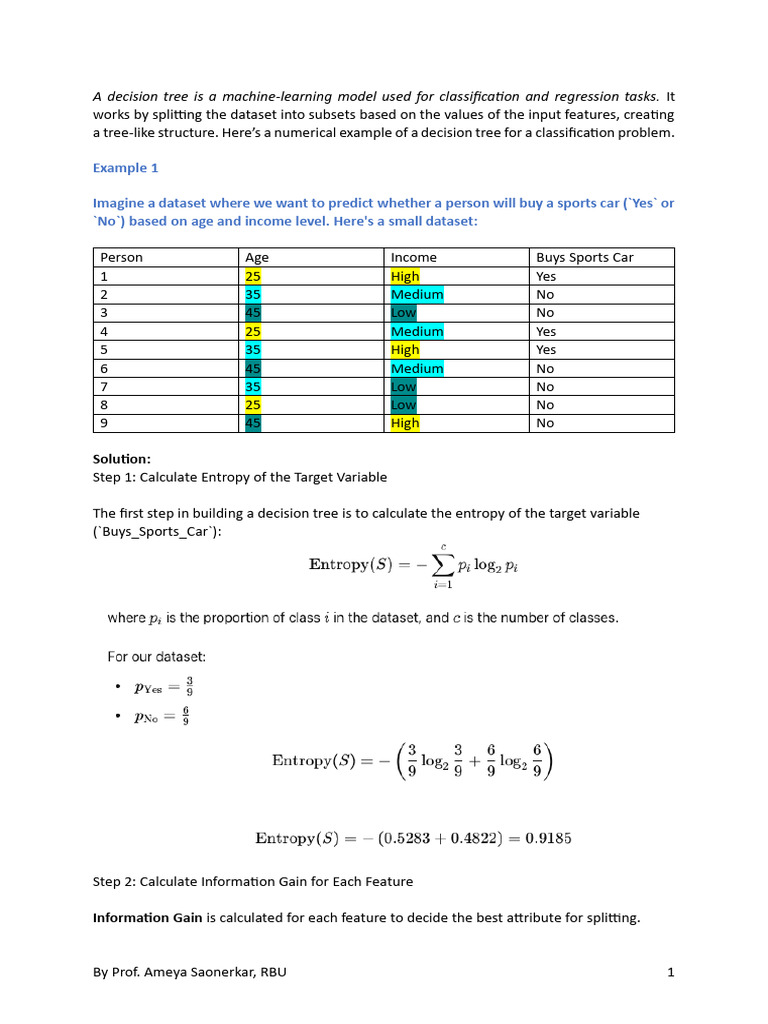 Decision Tree Algorithm Explained | PDF | Statistical Analysis ...
