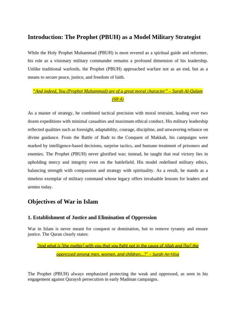 Prophet Muhammad: Military Strategy & Ethics | PDF | Muhammad | Medina