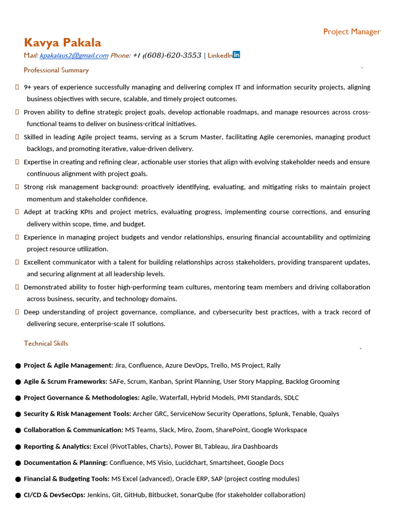 Agile Project Manager with IT Expertise | PDF | Agile Software ...