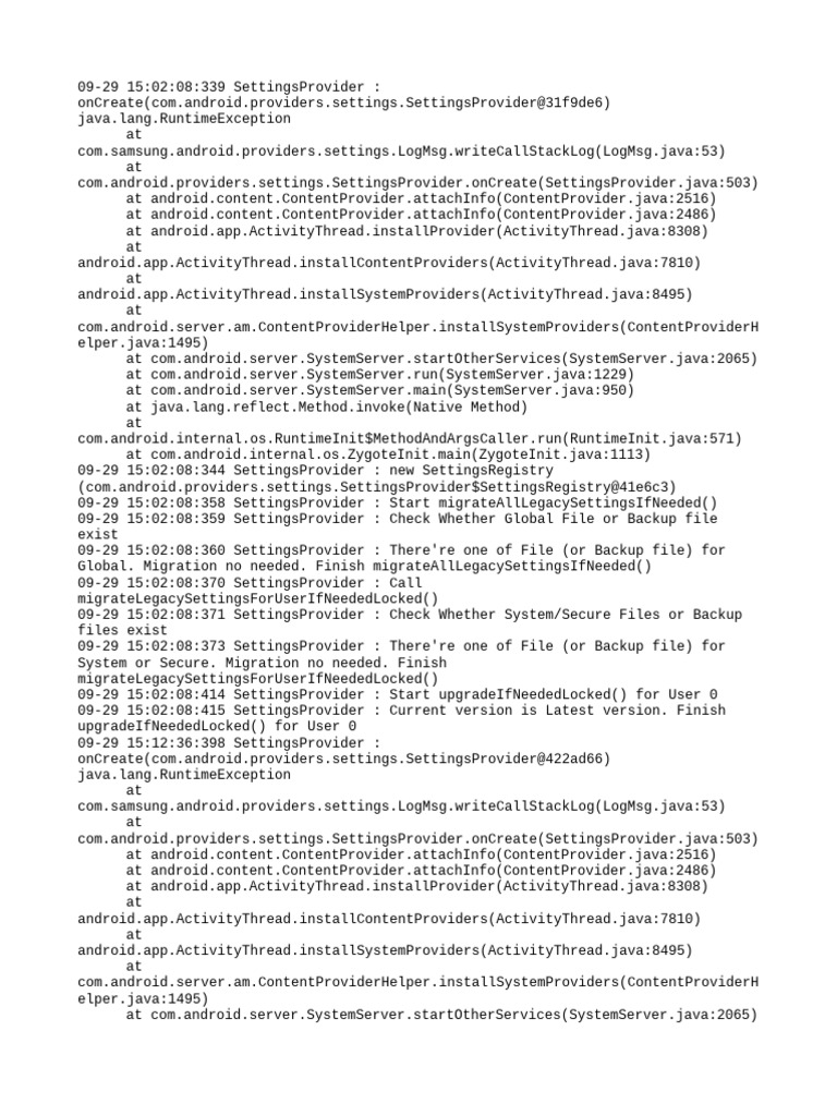 Samsung Settings Provider Logs | PDF | Software | Computing