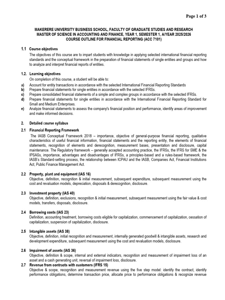 Financial Reporting Course Outline 2025 | PDF | International Financial ...