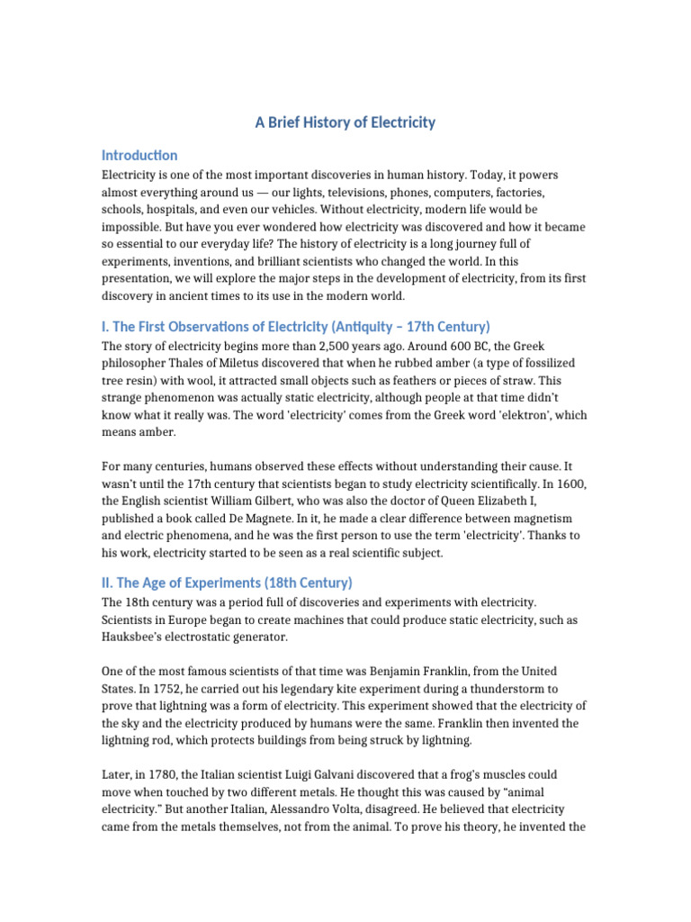 History of Electricity Explained | PDF | Electricity | Electromagnetism