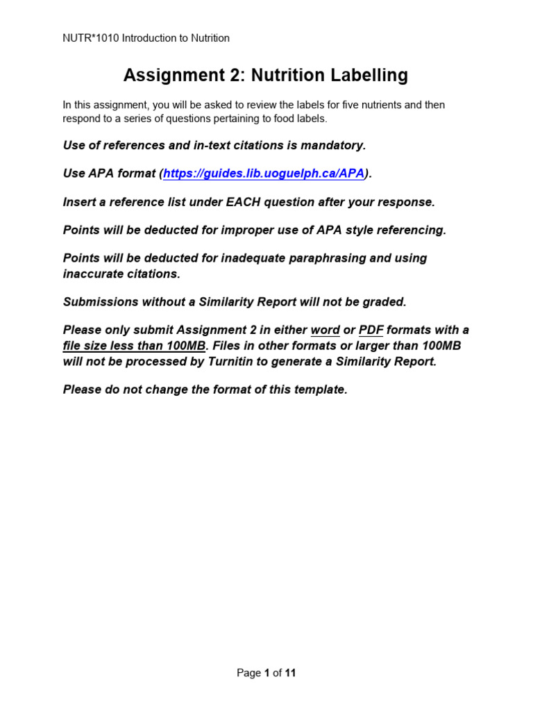 Nutrition Labelling Assignment Guide | PDF | Dietary Supplements | Fat
