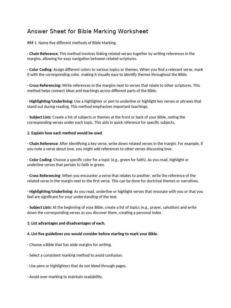 Bible Marking Answer Sheet | PDF | Bible | Religious Texts