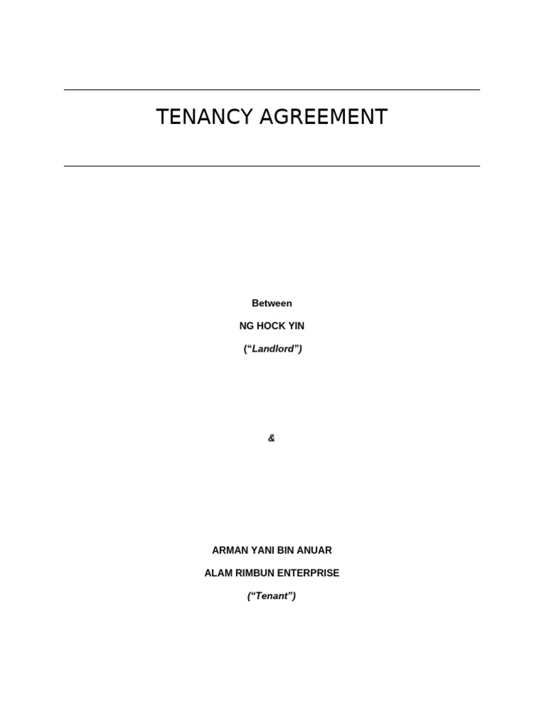 Tenancy Agreement Between Landlord and Tenant | PDF | Leasehold Estate ...
