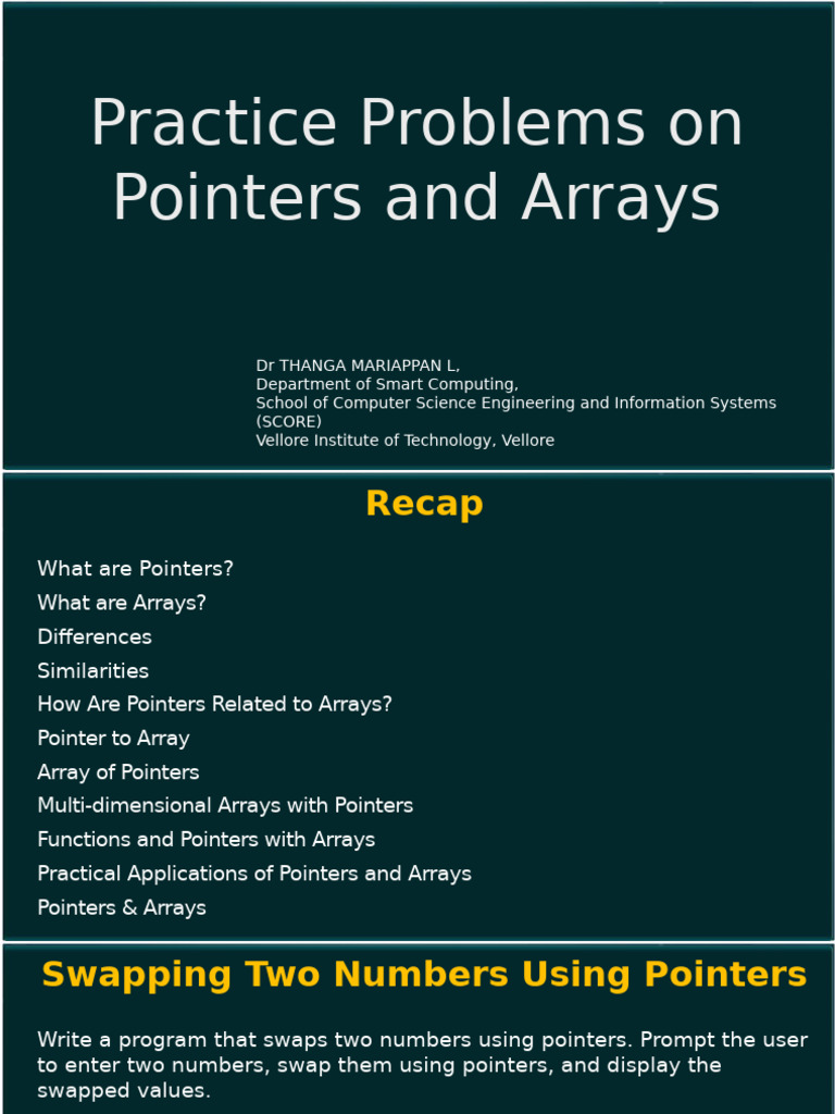 Pointers and Arrays Practice Problems | PDF | Pointer (Computer ...