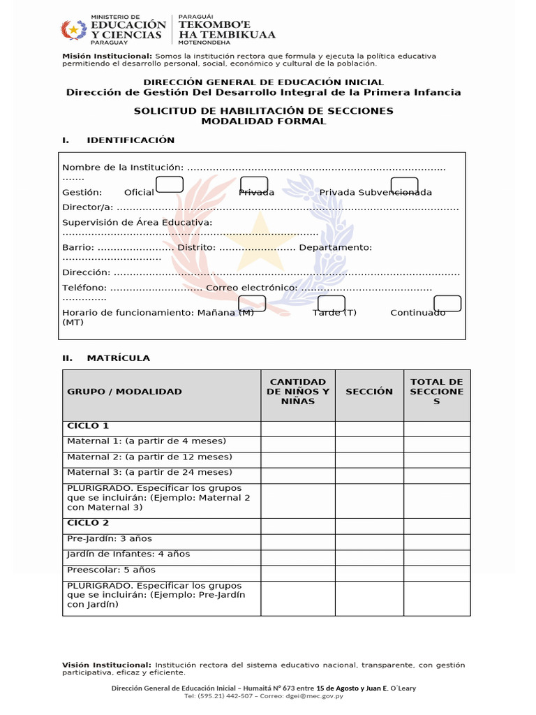 Formulario - Habilitación de Secciones en El Nivel Inicial - Modalidad ...