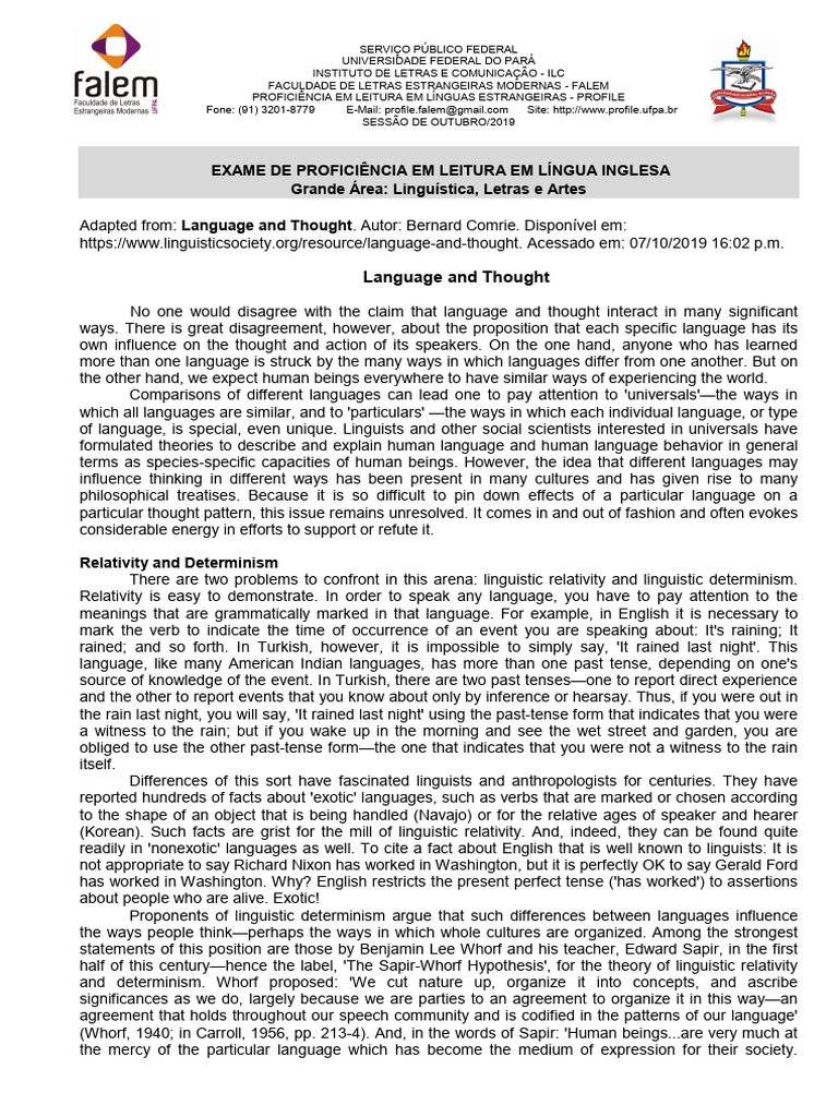 Prova Ingles Letras Outubro2019 Provas Com Gabarito 4 6 | PDF ...