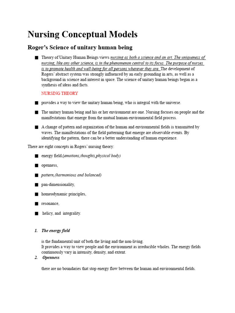 Nursing Theories: Rogers & Orem Models | PDF | Nursing | System