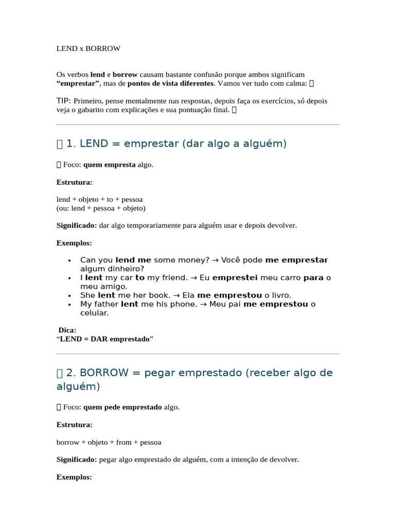 Lend e Borrow: Diferenças e Exemplos | PDF