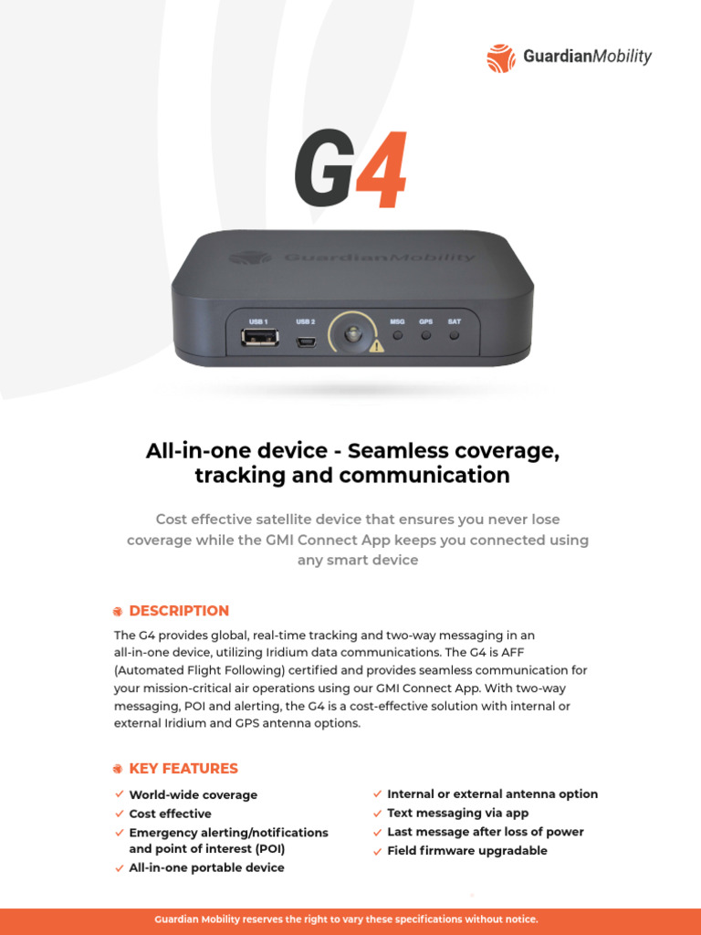 G4 Satellite Tracking & Messaging Device | PDF | Smartphone | Usb