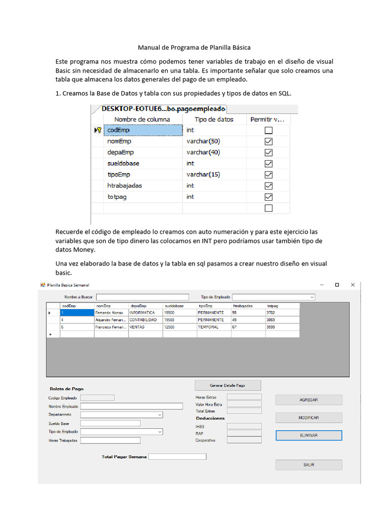 Manual de Planilla en Visual Basic | PDF | SQL | Desarrollo de software
