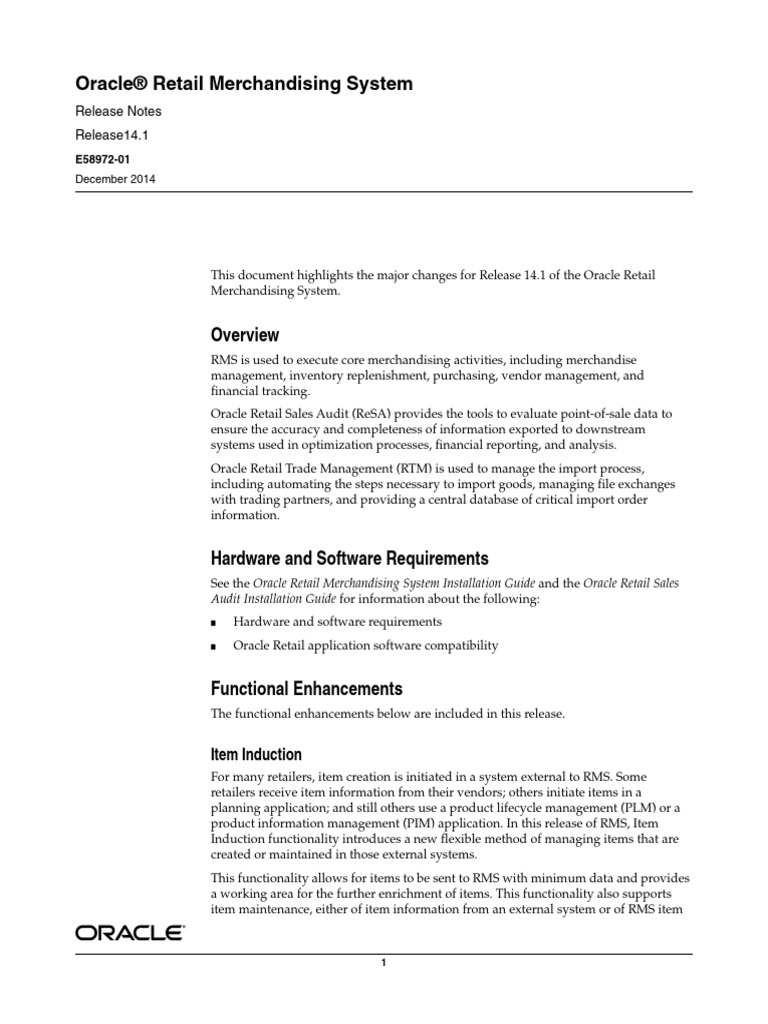 Oracle Retail Merchandising 14.1 Release Notes | PDF | Value Added Tax ...