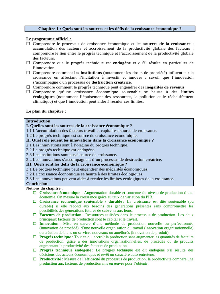 Sources et défis de la croissance économique | PDF | Croissance ...