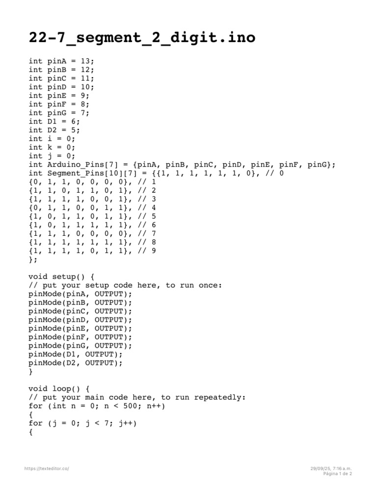 Arduino 7-Segment Display Code | PDF