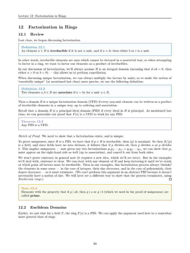 Factorization in Rings: UFDs and PIDs | PDF | Factorization | Ring ...