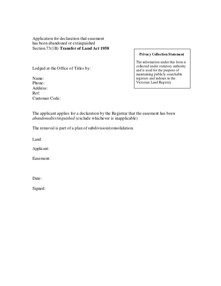 Application For Declaration That Easement Has Been Abandoned or ...