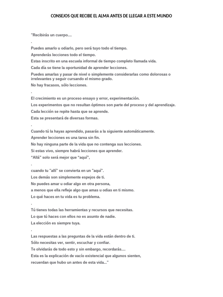 Consejos Que Recibe El Alma Antes de Llegar A Este Mundo | PDF