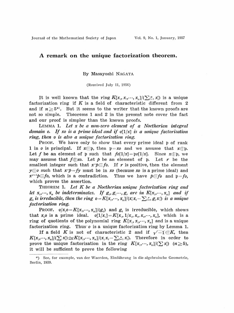 Unique Factorization Theorem Insights | PDF | Ring (Mathematics ...