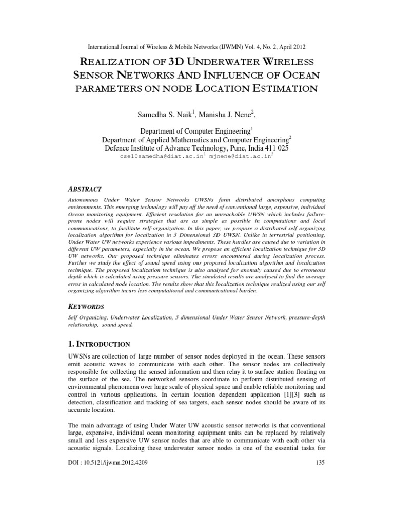3D Localization in Underwater Sensor Networks | PDF | Wireless Sensor ...