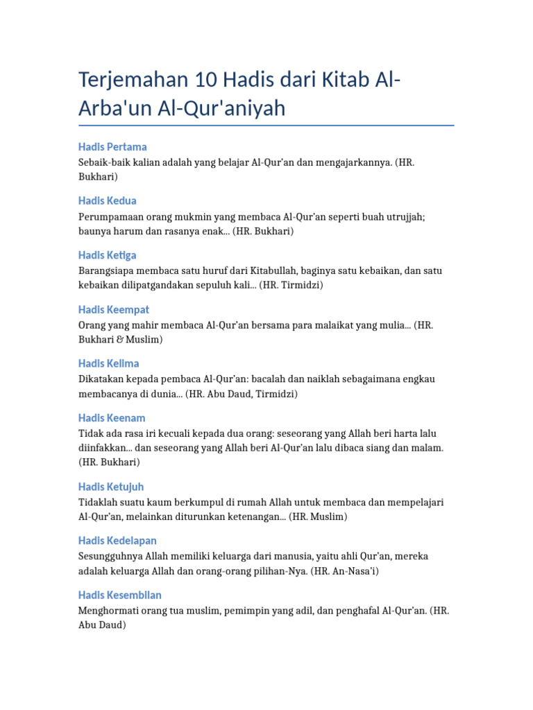 10 Hadis Inspiratif tentang Al-Qur'an | PDF