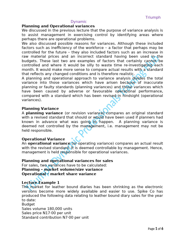 Planning and Operational Variance Analysis | PDF | Variance | Prices