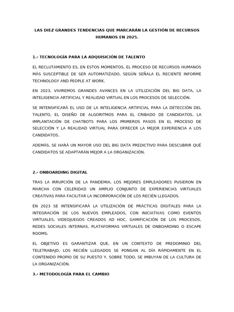 Tendencias en Gestión de Recursos Humanos 2025 | PDF | Inteligencia ...
