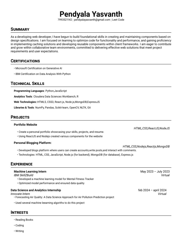 Web Developer Portfolio and Skills Summary | PDF | Software Development ...