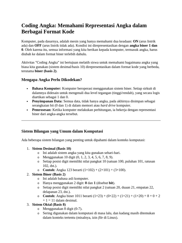 Pemahaman Koding Angka untuk Siswa | PDF