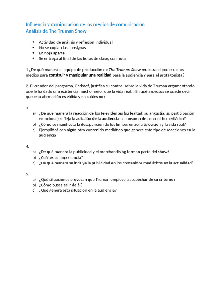 Influencia y Manipulacin de Los Medios de ComunicacinThe Truman Show | PDF