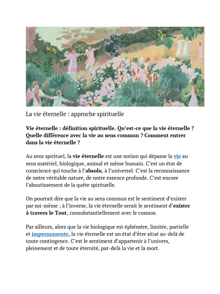 Vie éternelle : définition spirituelle | PDF | Vie | Spiritualité